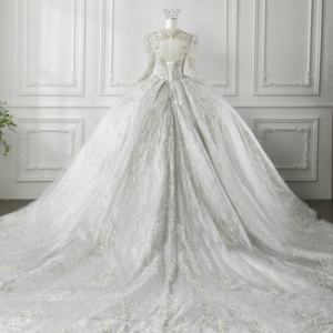 Ophelisa Abito da Sposa di Lusso Stile Principessa <span class=keywords><strong>Argento</strong></span> Scintillante Maniche Lunghe Scollo a V Ricamato in Pizzo con Fiori Cristalli e Applique - Product Image 5