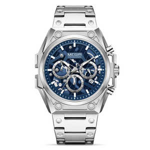 Мужские часы Megir 4220, золотистые, из нержавеющей стали, деловой хронограф, аналоговые, водонепроницаемые, с люминесцентными стрелками, кварцевые. - Product Image 1