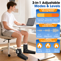 Masseur de pieds et de chevilles à compression d'air avec chaleur, 3-en-1, pression par airbag, vibration, sans fil, télécommande, batterie 3000 mAh