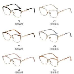 Nouvelles montures de lunettes ovales élégantes anti-lumière bleue avec strass, monture intégrale en métal TR90, unisexe, protection des verres AC - Product Image 4