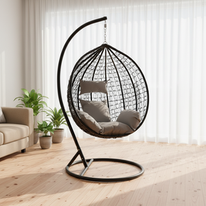 Sedia a dondolo singola in rattan a forma di nido d'uccello, sedia a dondolo da esterno, sedia a dondolo da interno per balcone - Product Image 2
