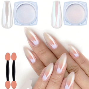 Juego de 2/6/7 piezas de polvo de perlas para decoración de uñas, efecto espejo, pigmento brillante cromado, gel de uñas con brillo, polvo de uñas Aurora <span class=keywords><strong>Moonlight</strong></span> - Product Image 1
