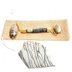DIY-Steine Bestseller 2-in-1 Vibrierender Jade-Gesichtsmassageroller-Set, Elektrischer Picasso-Jaspis-Roller für das Gesicht - Product Image 6