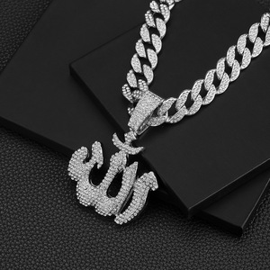 Gargantilla personalizada NL2214 para hombre con colgante de símbolo de Alá con diamantes de imitación completos Collar de cadena de eslabones cubanos con diseño de nicho de estilo hip-hop - Product Image 5