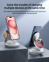 Gadgets électroniques rotatifs 3 en 1, chargeur sans fil magnétique pliable 15 W, chargeur rapide, écouteur pour téléphone portable, montre intelligente