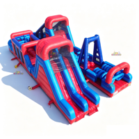 Parcours d'obstacles gonflable commercial 23,1x8,6M pour enfants avec toboggans et tunnel d'escalade pour parc d'attractions