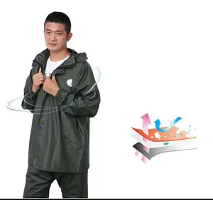 New Design Rainrider Rain Suit Overall Waterproof Fabric PVC Army Green Rain Gear for Adult Camping Travel Raincoats RAINWEAR