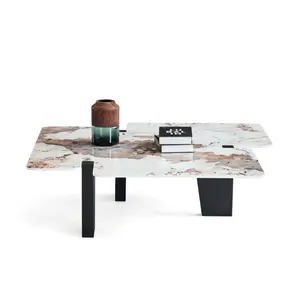 Yüksek kaliteli mobilya çizilmeye dayanıklı taş masa üstü sehpa İtalyan oturma odası tasarımcı mermer merkezi masa modern