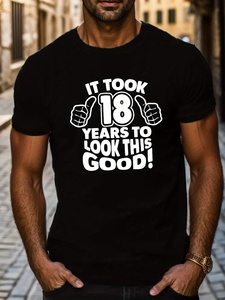 ใช้เวลา 18 ปี... เสื้อยืดผ้าซาตินพิมพ์ลายทรงหลวมสำหรับผู้ชาย เสื้อยืดแขนสั้นลำลองใส่สบายสำหรับฤดูร้อน ลายพิมพ์ 100% โพลีเอสเตอร์ - Product Image 2