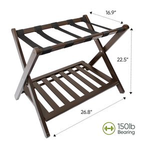 Porte-bagages pliable en bambou à 2 niveaux, brun, entièrement assemblé, étagère à bagages, robuste, durable, en bois - Product Image 3