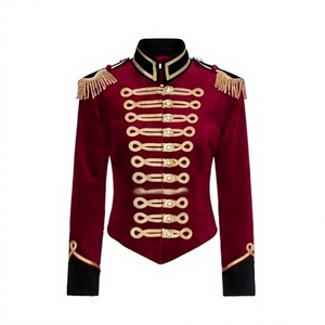 เสื้อแจ็คเก็ตยูนิฟอร์มสีแดงกำมะหยี่สำหรับผู้ชาย แต่งชายเสื้อและกระดุม  สำหรับการแสดงบนเวที พิธีการ  รับทำโลโก้ตามสั่ง OEM - Product Image 1