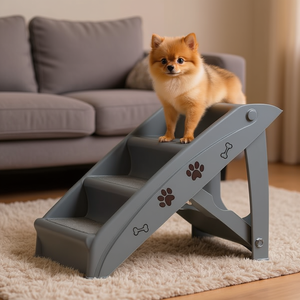 Rampe pliable grise pour chien, escalier à 3 marches en plastique pour animaux de compagnie, escalier intérieur pour petits chiens - Product Image 2