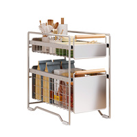 Étagère de rangement coulissante en acier inoxydable pour épices, style tiroir, pour armoire de cuisine, comptoir, évier, accessoires d'organisation