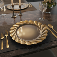Assiette de présentation dorée en PP de 13 pouces, motif personnalisé, luxe, réutilisable, durable, pour dîners, mariages et événements