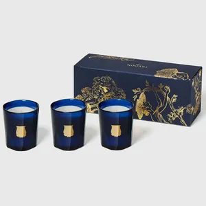 Premium Geschenk Kostenlose Probe Voll druck boxen für Kerzen glas Goldfolie Trio 30Cl Luxus Kerzen box