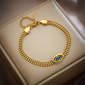 Eye Shape Gold Chain Bracelet With Blue Stone Bezel Setting For Gift Jewelry - Product Image 1