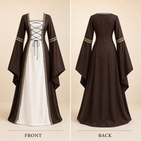 Großhandel Mittelalterliches Fantasy-Kleid für Damen, Langärmliges Bodenlanges Rollenspiel-Kleid in Weinrot, Braun, Blau, Schwarz und Grün