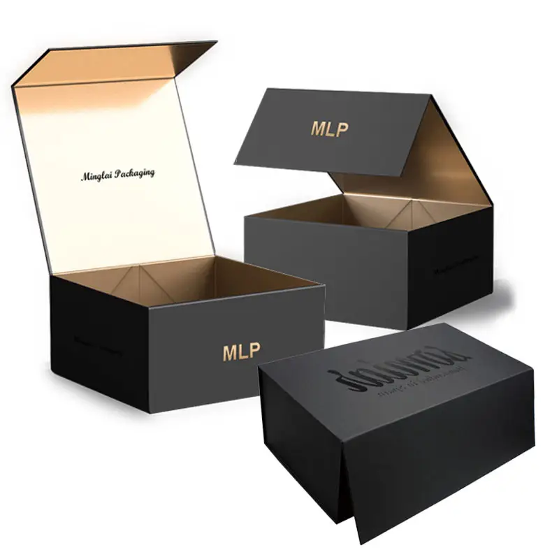 Custom Luxury Black Paper Packing Folding Shoe Gift Box Magnetic Paper Box Packaging With Magnetic Flap Closure