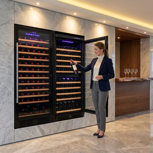 Cave à vin commerciale en acier inoxydable de haute qualité, noir sablé, double zone, température électronique Jg166a&b - Product Image 1