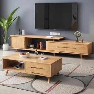 Nordic Solid Wood Tv Cabinet And <b>Coffee</b> <b>Table</b> Combination Modern Minimalist Style Living Room Set Natural Wood Color White - Product Image 2