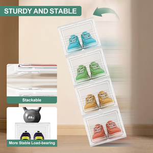 DAYOOH 10pcs Fashion Foldable Shoe Box Case <strong>Storage</strong> Box <strong>Stackable</strong> Black/white Transparent Plastic Shoe <strong>Boxes</strong> with Front Magnet - Product Image 4