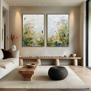 Pintura Impresionista de Flores Silvestres de Meadow, Díptico Estético, Pintado a Mano, Enmarcado, Abstracto, Decoración de Pared para el Hogar - Product Image 5