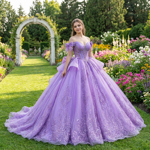 ชุดเดรสงาน Quinceanera สีม่วงไลแลคระยิบระยับ รุ่น Dy6918 ประดับคริสตัลหรูหรา ลูกไม้ลายดอกไม้ ชุดเดรสสำหรับงานวันเกิดอายุ 15 ปี Jancember - Product Image 1