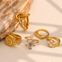 G3462 Vente en gros Acier inoxydable PVD plaqué or 18 carats Bijoux de déclaration étanches à double couche Bagues fleur zircon conque torsadé