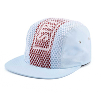 Casquette de sport 5 panneaux en nylon imperméable avec logo personnalisé imprimé sur maille, visière plate, pour la course à pied, vente en gros