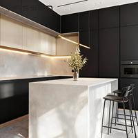 Meubles de cuisine modulaires modernes de luxe pour appartements et centres commerciaux, avec comptoir en marbre et quartz artificiel, construction en panneaux de particules