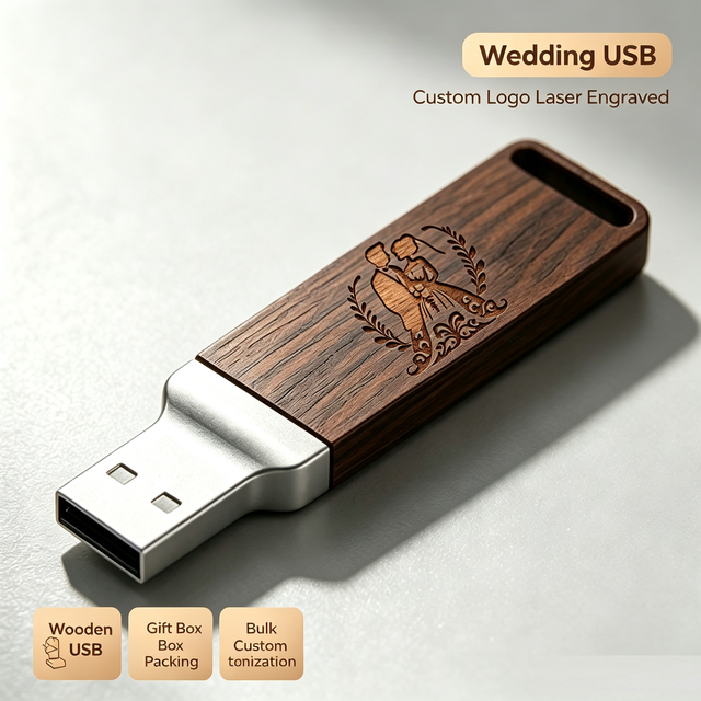 Wooden USB Flash Drive Custom Logo Laser Engraved With or Without Gift Box Packing for Wedding Gift 8GB 16GB 32GB 64GB