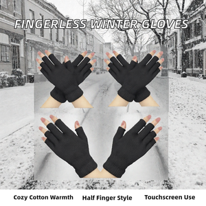 Gants tricotés sans doigts de couleur unie, gants d'hiver pour poignets, compatibles écran tactile, pour usage extérieur - Product Image 3