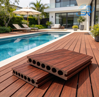 Planches de terrasse en WPC co-extrudé 150x22mm, 7 trous ronds, creuses, pour extérieur, composite, double face, grain de bois