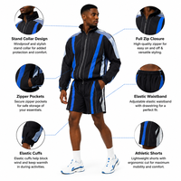 Ensemble de shorts pour hommes personnalisés, ensemble de veste coupe-vent réfléchissante à fermeture éclair, ensemble de survêtement en nylon imperméable à rayures dégradées, logo brodé