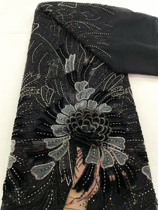Encaje de tul con cuentas y flores 3D NI.AI, encaje de terciopelo con cuentas, encaje de tul para vestido de novia, material para vestido de fiesta - Product Image 6