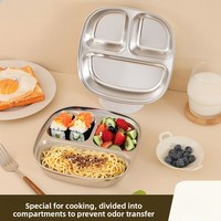 Assiette à dîner divisée en trois compartiments en acier inoxydable pour adultes, design moderne et minimaliste, idéale pour la réduction des graisses et les étudiants