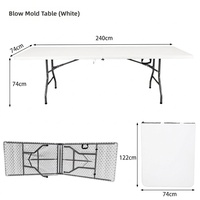 Table pliante robuste de grande taille 8' avec deux plateaux et système de verrouillage en plastique, portable, en PEHD, pour événements extérieurs et réceptions