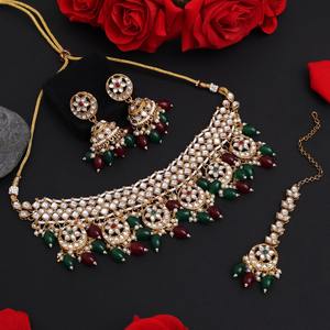 Collier Moissanite Kundan combinaison costume couleur assortie collier de mariage avec boucles d'oreilles - Product Image 2