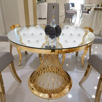 Meubles en acier inoxydable à base de filet doré Table à manger pour gâteau avec miroir Tables de mariage