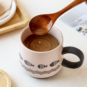 Vintage Coarse Large Size Pink Hand-Painted Relief Small Fish <b>Ceramic</b> <b>Mug</b> New Design with Good Quality for Business Gifts - Product Image 3