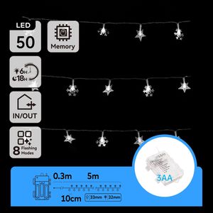 Ghirlanda di luci LED a forma di stella e fiocco di neve, 5 m, batterie 3AA, luce bianca fredda, ideale per decorare feste e - Product Image 2