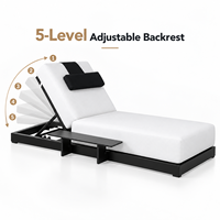Chaise longue de plage d'extérieur à 5 positions réglables avec dossier réglable, structure en aluminium et roulettes faciles à déplacer