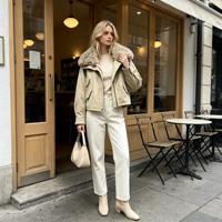 Veste parka courte pour femme avec col en fourrure de laine véritable, coupe ample, surface en daim, manteau d'hiver chaud pour femmes