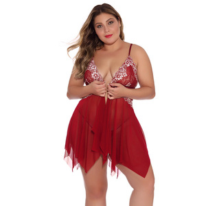 Pyjama à bretelles en dentelle col en V nuisette érotique grande taille Lingerie boucle avant dentelle transparente tissée disponible S-4XL <span class=keywords><strong>grandes</strong></span> <span class=keywords><strong>tailles</strong></span> - Product Image 1