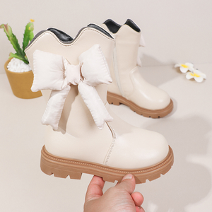 Botas de Cuero a la Moda con Lazo Grande para Niñas, Botas de Invierno Forradas y Cálidas hasta la Pantorrilla - Product Image 4