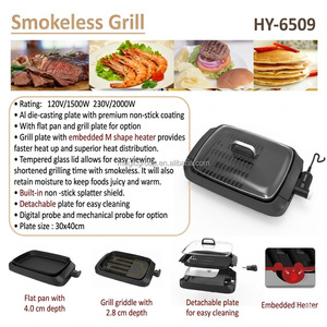 Parrilla Eléctrica sin Humo para Interiores con Tapa, 2000W, Antiadherente, con Protector contra Salpicaduras, Fabricante OEM - Product Image 3
