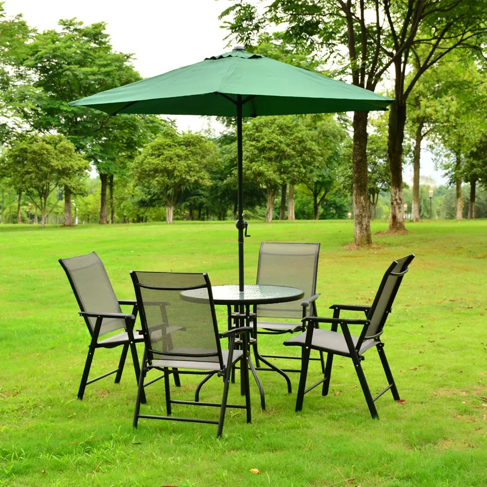 Conjunto de mesa e cadeira para exterior Yiwu, mobília de jardim, cadeira dobrável e mesa redonda com guarda-chuva para pátio