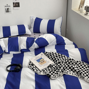 Set di biancheria da <span class=keywords><strong>letto</strong></span> a righe <span class=keywords><strong>grandi</strong></span> e alla moda con lenzuola nordiche spazzolate copripiumino <span class=keywords><strong>federe</strong></span> comode lenzuola per tutte le stagioni - Product Image 4