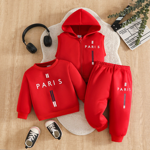 Ensemble de survêtement 3 pièces pour enfants (6M-3T) avec imprimé lettres Paris, <span class=keywords><strong>gilet</strong></span> à capuche zippé, sweat-shirt et pantalon de jogging pour garçons et filles - Vente en gros - Product Image 1