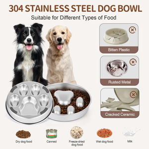 Portable Eco-Friendly Stylish Stainless Steel Dog Bowl Slow <b>Feeder</b> for Indoor/Outdoor Use Food & Water - Product Image 2
